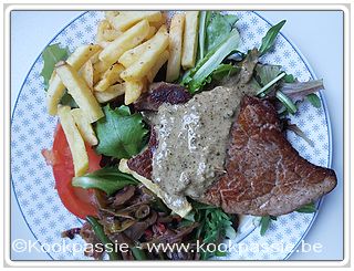 kookpassie.be - Filet Pur (Colruyt) peperroom met tomaat, sla en frietjes