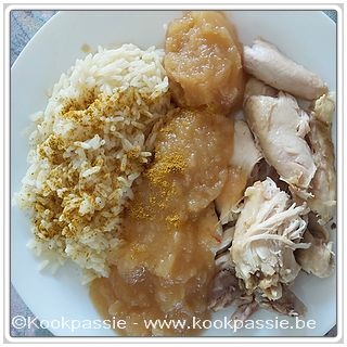 kookpassie.be - Kippebil met rijst met curry en appelmoes