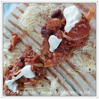 kookpassie.be - Wrap met Chili con carne express en gemalen kaas (3 doosjes in vriezer)