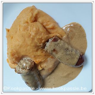 kookpassie.be - Boerenworst met aardappel, wortel stoemp en vleessaus (2 dagen)