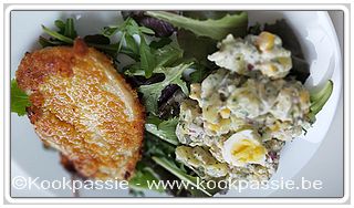 kookpassie.be - Aardappelsalade - Huzarensalade met gebakken kippensnitzel
