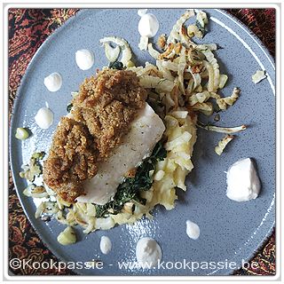 kookpassie.be - Kabeljauw met crumble van rauwe ham, spinazie, venkel en mierikswortelroom