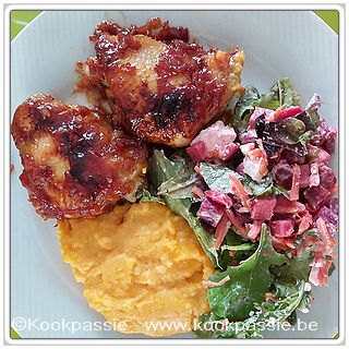 kookpassie.be - Cuisses de poulet sauce barbecue (1628) met wortelpuree (1613) en rode boontjes (Hak) Dag 2
