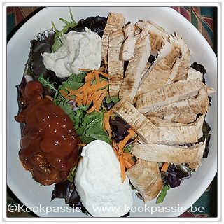 kookpassie.be - Gebakken kalkoen met rauwe groenten, sausje van Griekse Yoghurt met graantjesmosterd Tierenteyn en honing