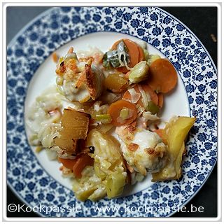 kookpassie.be - Tongscharretjes met pompoen, worteltjes en champignon in de oven 1/2