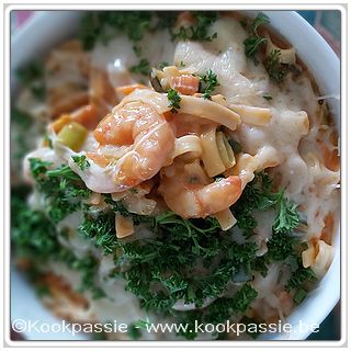 kookpassie.be - Tomatenroomlooksaus met tagliatelli en scampi's
