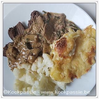 kookpassie.be - Rundsvlees met bloemkool, champignon-zure room- look kruidenkaas en aardappelgratin (2dagen)