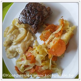 kookpassie.be - Chateaubriand met gewokte wortelen, spitskool en gratin dauphinois