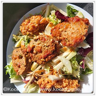 kookpassie.be - Fricandon met salade, koolrabi en bulgur met tomatensaus