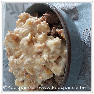 kookpassie.be - Bloemkool en pompoen in bechamel met gebakken americain en purée