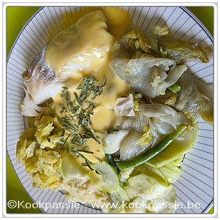 kookpassie.be - Kabeljauw, rest van de groenten met hollandaise saus en dragon