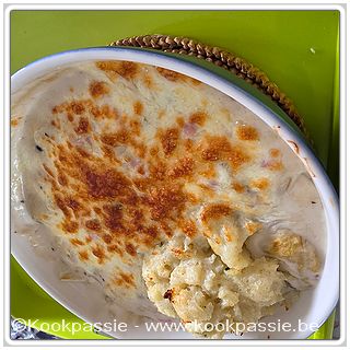 kookpassie.be - Resten van de Marcaroni bechamel met ham en champignons met puree een witloof