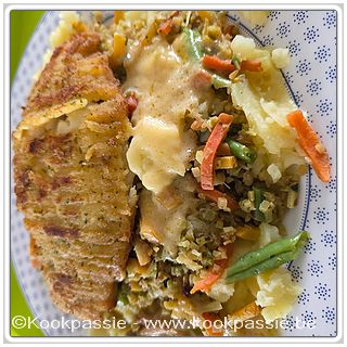 kookpassie.be - Scharfilets met de rest van de groentjes en puree. Sausje is pepersaus