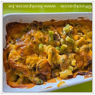 kookpassie.be - Vispannetje aardappel, mosselen, zalm, champignons, prinsessenbonen, edamame bonen, Knorr vis saus