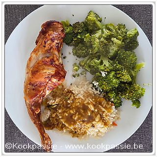 kookpassie.be - Konijn in de airfryer met broccoli, rijst en currysaus