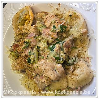 kookpassie.be - Pasta met kip, champignons, broccoli en kruidenroomkaas