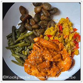 kookpassie.be - Rest prei en zoete paprika, gnocchi van spinazie met gebakken kipfilet en prinsessenboontjes