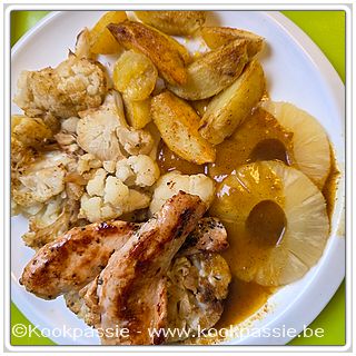 kookpassie.be - Konijnfilets vandaag met ananas, bloemkool en patatjes en currysaus uit fles