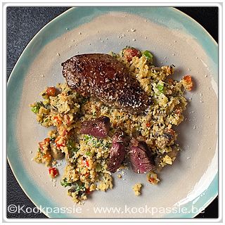 kookpassie.be - Zalm (Paardesteak) met shiitake (Champignons) en romige bloemkoolrijst