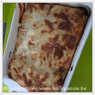 kookpassie.be - Ovenschotel: Spinazie, champignons, kalkoen, lasagnebladen en bechamelsaus met look