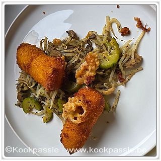 kookpassie.be - Mama wou garnalenkroketten met sojascheuten, oesterzammen en courgette aangestoofd in olijfolie