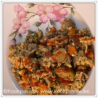 kookpassie.be - Omelet met de rest van de groentjes sojascheuten, oesterzammen en courgette en voor K Balletjes op Luikse Wijze