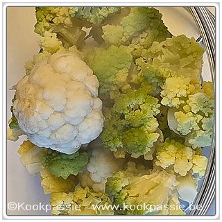 kookpassie.be - Gestoomde mini bloemkool en romanesco (glazen kom, water, groenten en afdekken, 7 min microgolf)
