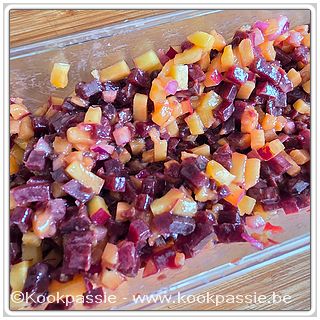kookpassie.be - Rode bietjes in vinaigrette variatie met nectarine er nog bij op aanraden van vriendin, lekker !