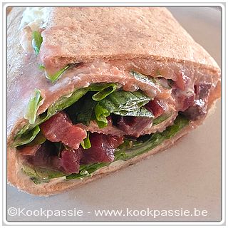 kookpassie.be - Wrap met sla, rode biet en kruidenkaas Lidl