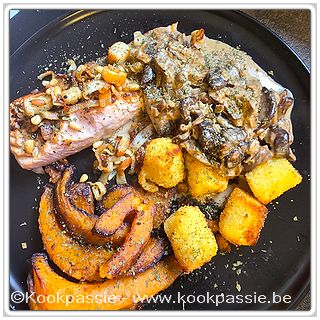kookpassie.be - Zalm met pompoen, shiitake en aardappelkrokketjes
