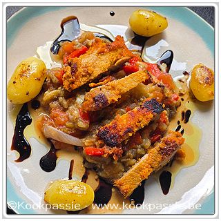 kookpassie.be - Aubergine, ui, look, rode paprika en tomaat in de Airfryer