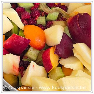 kookpassie.be - 1013 - Confituur van Rabarber, framboosjes Katrien, appel, nectarine, abrikozen