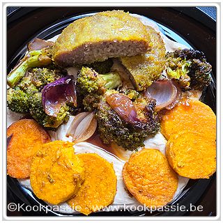 kookpassie.be - Kaasburger met broccoli, rode ui en bataat