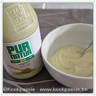 kookpassie.be - Pur Natur met Matcha en perzik - nasmaak achteraf, niets speciaals, liever naturel (Colruyt 3,28€-20%/2stuks)