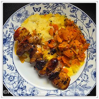 kookpassie.be - Boerenbrochette met puree en in microgolf gestoomde worteltjes (8min)