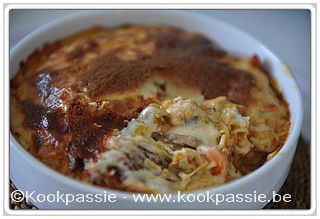 kookpassie.be - Zalm, kabeljauw, prei, wortel, champignons (blikje) vispannetje met eazy pasta en visbechamel