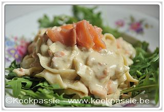 kookpassie.be - Gratin de pâtes au saumon et à la fourme d'ambert - Pappardelle met gerookte zalm en gorgonzola