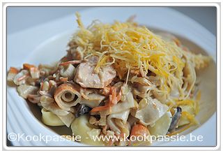 kookpassie.be - Tortelloni met spinazie en zalm, surimi, champignon, wortel room-wijnsaus