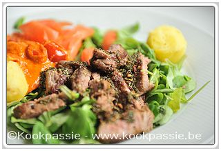 kookpassie.be - Chateaubriand (Lidl - 9,99€/4stuks) met veldsla, coer de boeuf tomaat en aardappel (2 dagen)