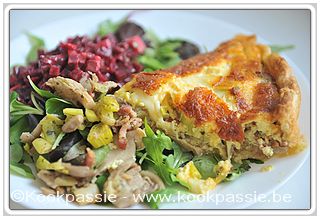 kookpassie.be - Hersfstquiche van prei, oesterzwammen, spek, look, cheddar, mozzarella en kruiden