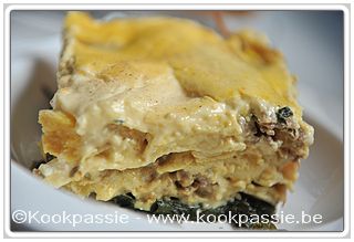 kookpassie.be - Ovenschotel met spinazie, kalkoengehakt, pompoen, feta en bechamel (4 dagen)