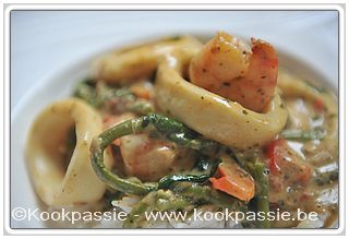 kookpassie.be - Inktvis, scampi in boursinroomsaus