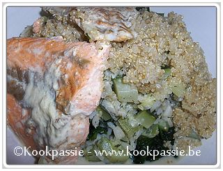 kookpassie.be - Kabeljauw, roze zalm met courgette, komkommer en quinoa