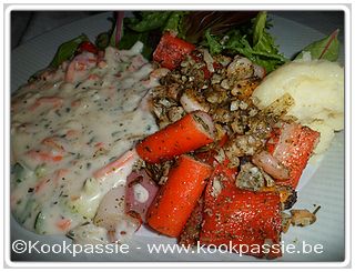 kookpassie.be - Gebakken zeevruchten met bechamelsaus en diverse groenten (diepvries Colruyt)