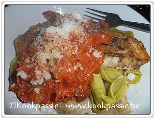 kookpassie.be - Ravioli met gebakken kabeljauw en tomatensaus met aubergines