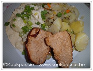 kookpassie.be - Hespegebraad met bloemkool ,kaassaus en gekookte aardappelen (2 dagen)