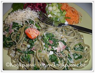 kookpassie.be - Groene Tagliatelli met spinazie en carbonara