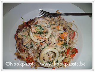 kookpassie.be - Speltspaghetti en zeevruchten met rest van de groentjes