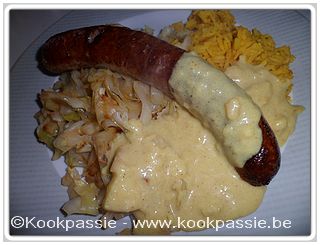 kookpassie.be - Worst met rijst, gebakken spitskool met venkelkruiden en appel currysausje