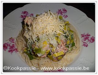 kookpassie.be - Cappellini met prei en gerookte zalm